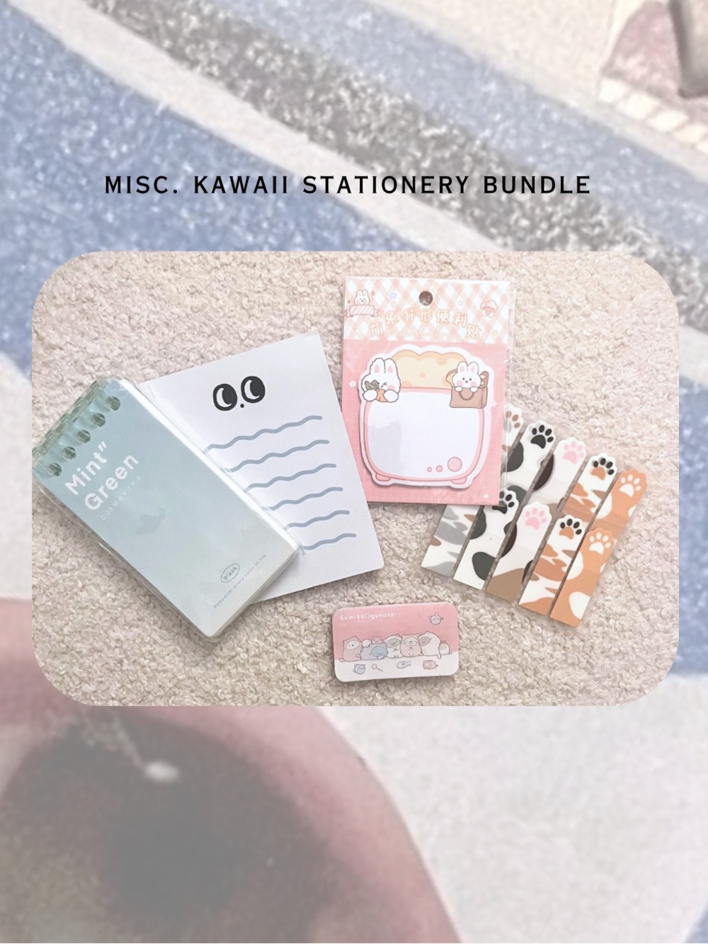 🎉 kawaii stationery bundle — cats, sticky notes, notebook, memo pad